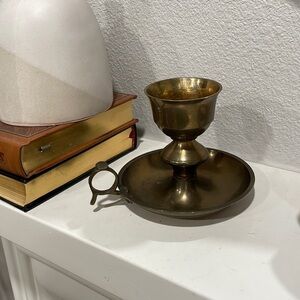 Vintage‎ Solid Brass Chamberstick Candle Holder With Finger Loop